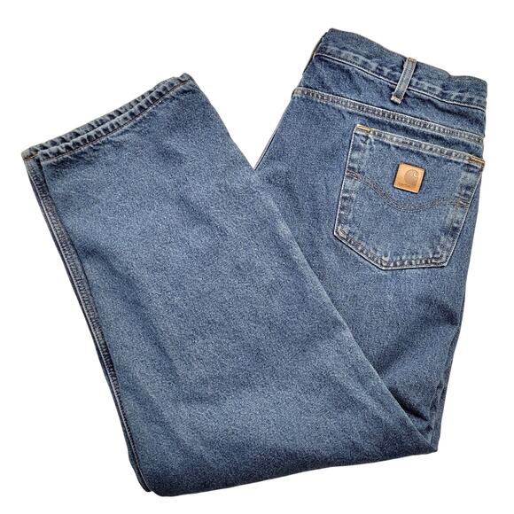 Carhartt Jeans Men's 40 X 30 Blue Relaxed Fit Denim 100% Cotton Lined Outdoor - Picture 1 of 8